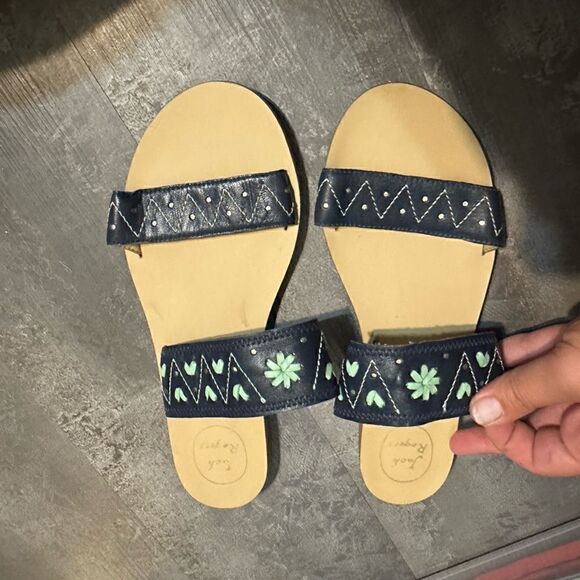 Jack Rogers Adair Sandals Flat Slides Blue Green Stitched  Jack Rogers Sandals NWOT 9.5